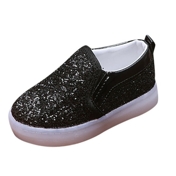POIUYTR Toddler Boys Girls Light Up Sequins Slip On Loafers Baby Glitter Shoes Flashing LED Casual Running Party Shoes Flat Sneakers for Little Kid