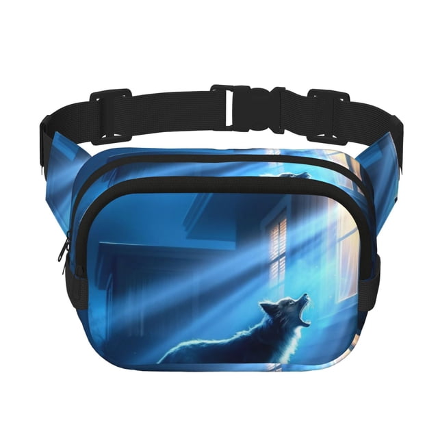 Disketp A Wolf Barks Out A Window Riñonera de Doble Capa, Bolsa de Cintura Ajustable para Viajes, Correr y Senderismo, Riñonera Ligera para Hombre y Mujer