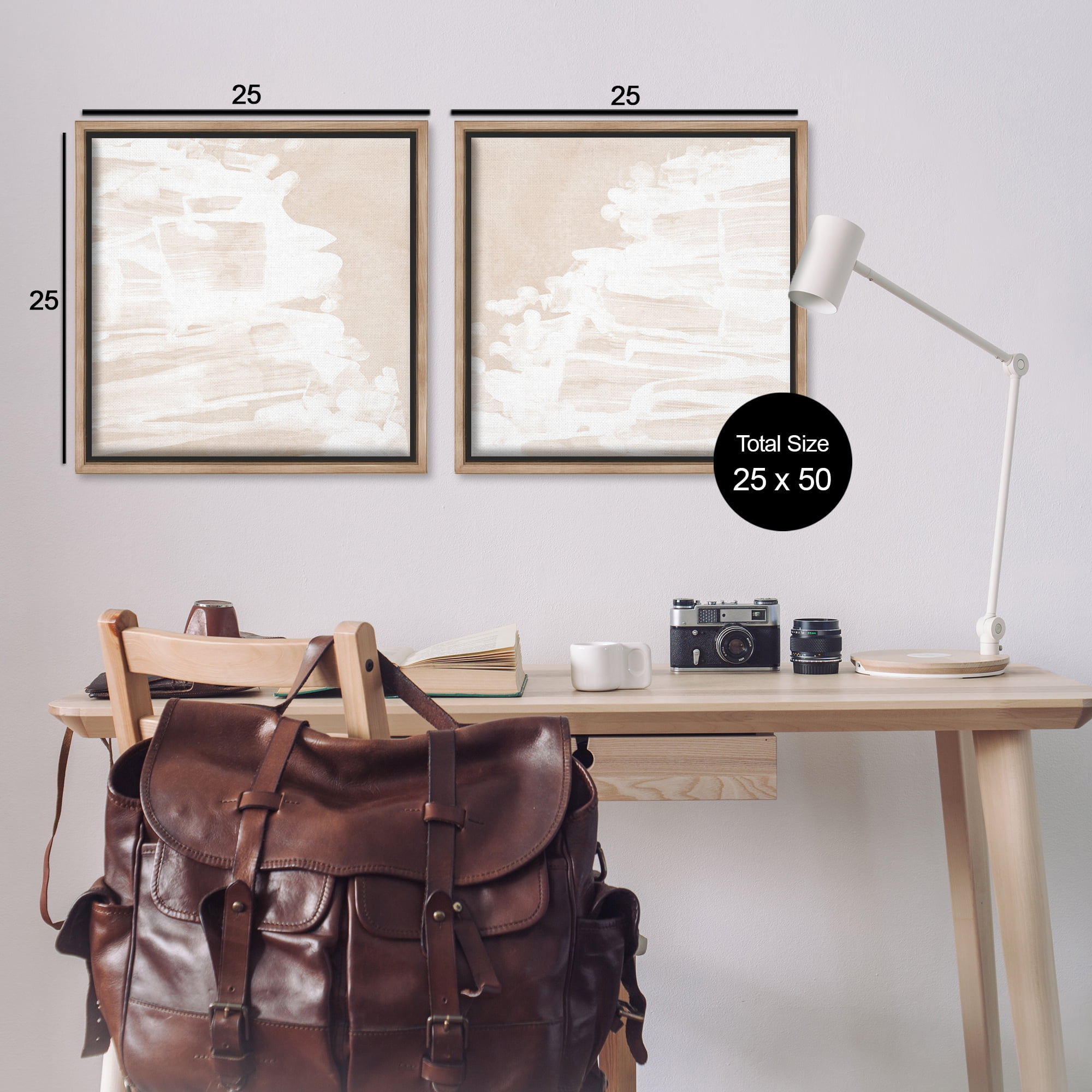 Stupell Industries Abstract Cream Layered Strokes Abstract Painting Brown Floater Framed Canvas Art Print Wall Art, 25 x 25, Set of 2