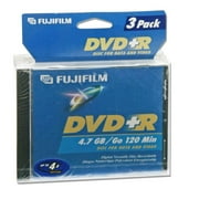 Fujifilm DVD Recordable Media, DVD+R, 8x, 4.70 GB, 3 Pack Slim Jewel Case