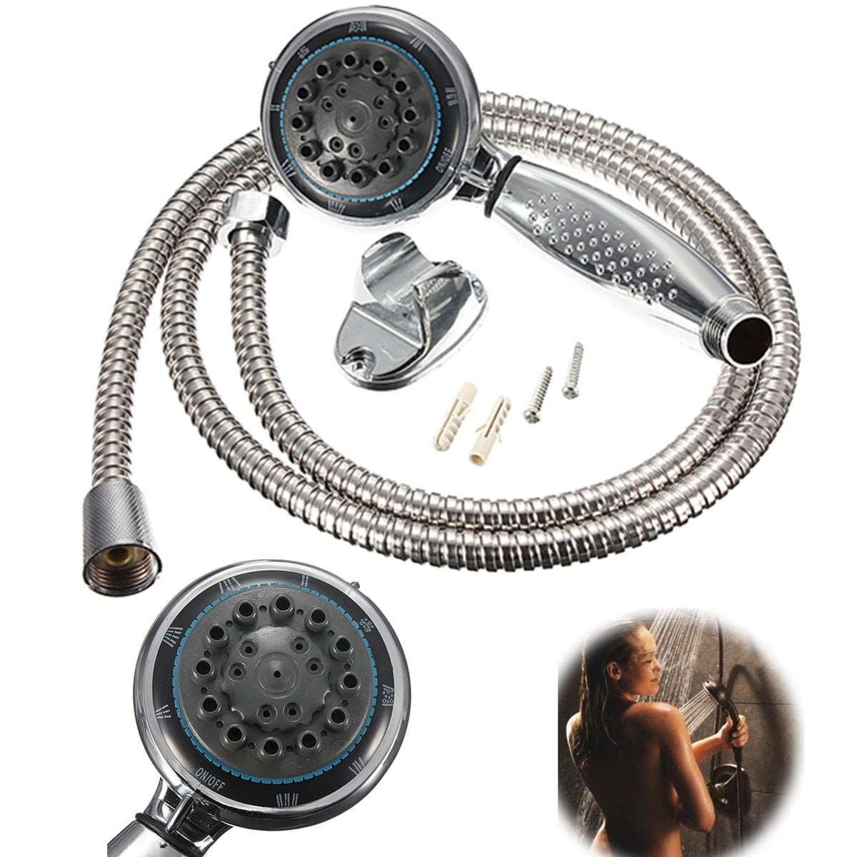 5 Function Shower Head Chrome Handheld Spray Mixer Set Shower Head with