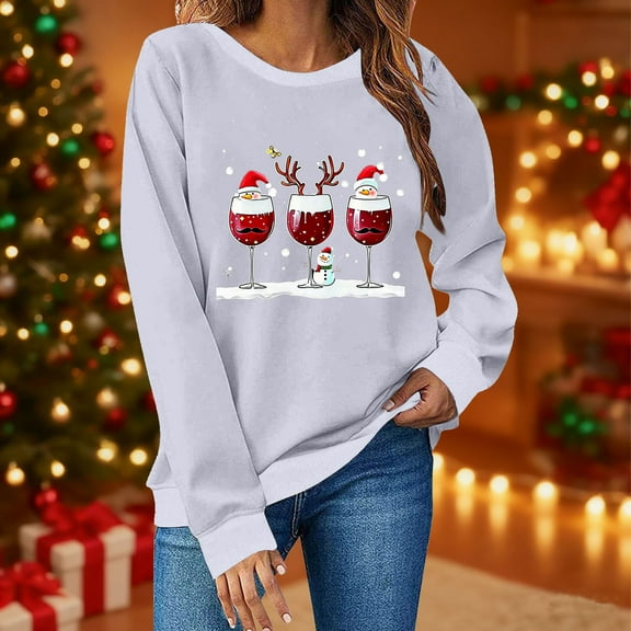Craaazy Xmas Holiday Graphic Pullover Tops for Women Christmas Printed Long Sleeve Shirts Gifts