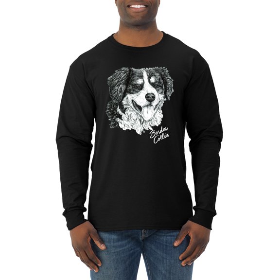 Border Collie Dog Lover Pet Owner Animal Lover Mens Long Sleeve Shirt, Black, Small