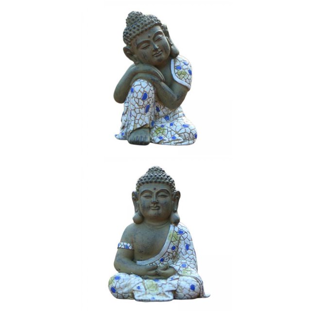 2 Uds Estatua de Buda Meditando de Resina Figurita Decoración Hogar Jardín Interior