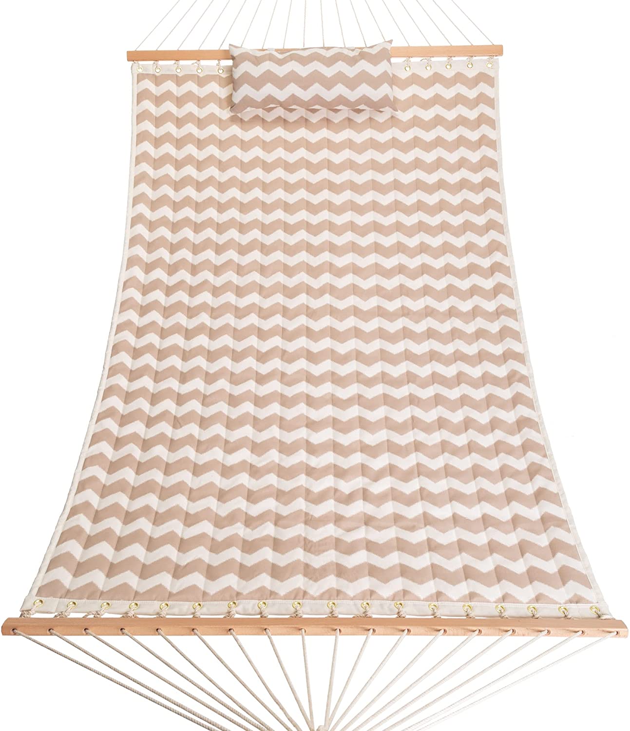 Large Double Quilted Hammock with Detachable Pillow - Beige Chevron