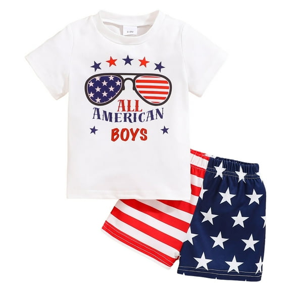 Entyinea Toddler Boys Pajamas Cotton Summer Pjs for Boy Flag Sleepwear Short Sets Red for 2-3 Years