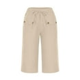 thumbnail image 7 of THDHVS Bermuda Shorts for Women,Womens Shorts,Womens Solid Color Casual Shorts Summer Comfy Cotton Linen Elastic Waist Drawstring Shorts with Pockets Khaki L, 7 of 7