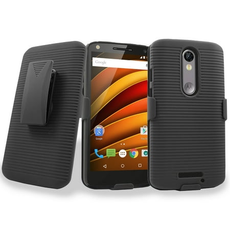 Ÿ for Motorola X FORCE Phone Case Moto Xforce Single / Dual SIM Belt Clip Holster Kickstand Protective Cover Black