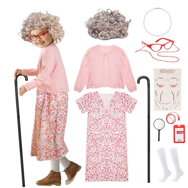 Disfraz de anciana con falda para niños, 100 días de escuela o Halloween