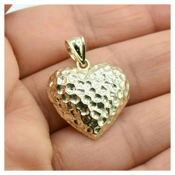 1 1/4" Textured Heart Pendant Women's Adult 10K Yellow Gold, 4.60 Gr - Goldum NYC