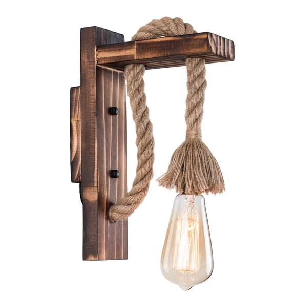 Shzicmy Rustic Light Fixtures Wood Metal Indoor Wall Light Wall Sconce Lamp for Bedroom