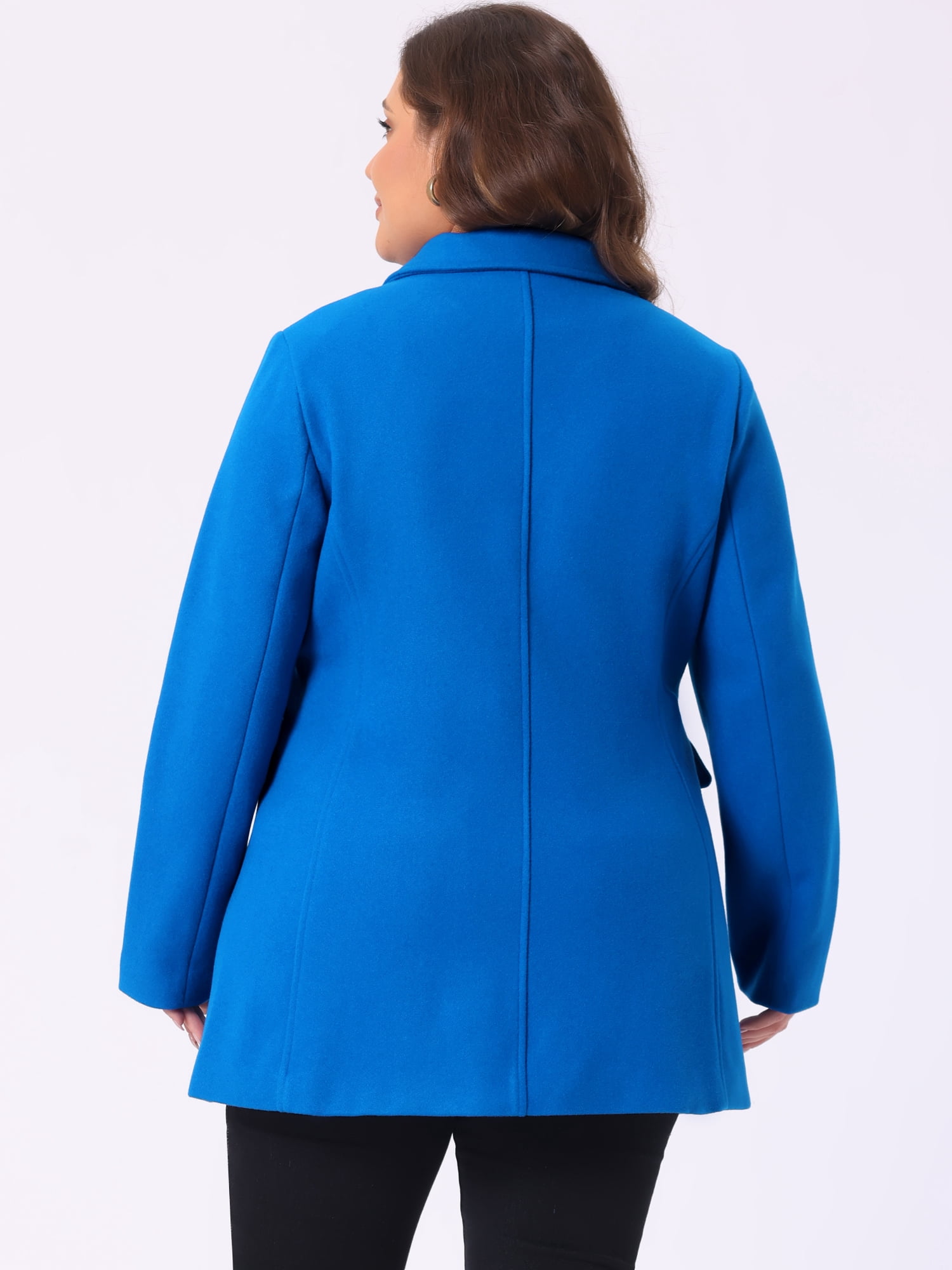 DARING DIVA Women's Plus Size Notched Lapel Double Breasted Long Coat 4X Royal Blue