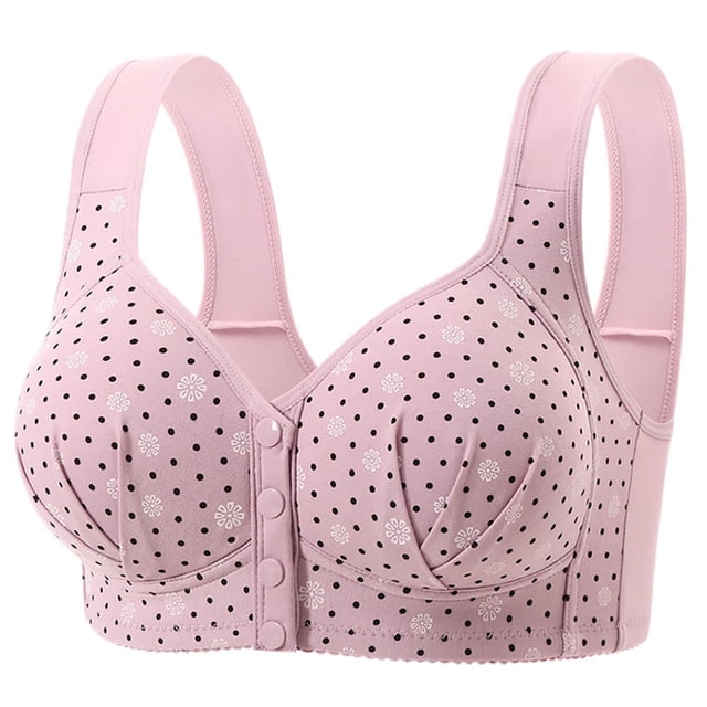 UNITWRY Front Closure Bras for Women Printed Floral Large Size Without Underwire Solid Color Lace Bras Support Plus Size Bra