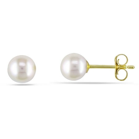 Miabella 4-4.5mm White Round Cultured Freshwater Pearl 14kt Yellow Gold Stud Earrings