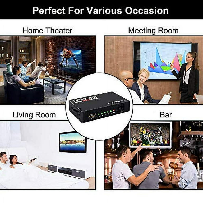 TERABYTE 1x4 HDMI Splitter 4 Ports, HDMI Splitter 1 in 4 Out, Supports 3D  4K x 2K @30HZ Full HD 1080P, Support for TVs or Multi Monitor Adapter at