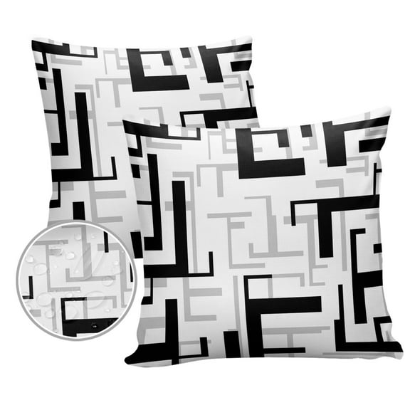 Pack of 2 Outdoor Pillow Covers, Geometric Abstract Modern Black and Gray Pattern Waterproof Square Throw Pillowcase Cushion Decorative Pillow Covers for Couch Patio Tent, 20x20 in