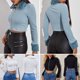 thumbnail image 4 of Moda mujer Crop Tops acanalado de punto con cremallera cuello de piel sintética manga larga bombarde Abanopi Blanco/Medio, 4 of 7