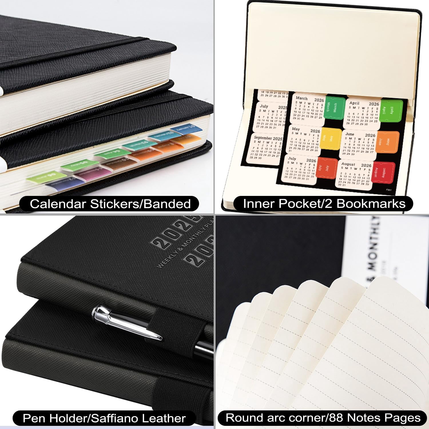 2025-2026 Planner - Academic Planner 2025-2026, 12-Months 2025-2026 Planner Weekly and Monthly, Jul. 2025 - Jun. 2026, 5.75" x 8.25", Saffiano Leather with Thick Paper, Back Pocket with 40 Notes