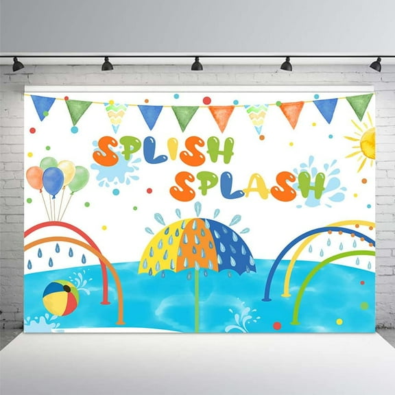 Summer Splish Splash Backdrop Kids Boys Girls Birthday Pool Party Swimming Seaside Balls Photography Background Table Party Decoration Umbrella Photo Booth Banner Props Studio