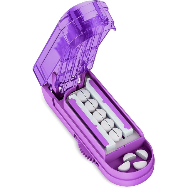 DEPAD Multiple Pill Cutter for Small Pills, Adjustable Pill Splitter for Multi Tablets with Accurate Pill Alignment, Stainless Steel Cutting Blade Purple