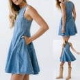 thumbnail image 2 of Womens Summer A Line Denim Overalls Dresses Casual Sleeveless Babydoll Zipper Tank Mini Jean Dress, 2 of 7