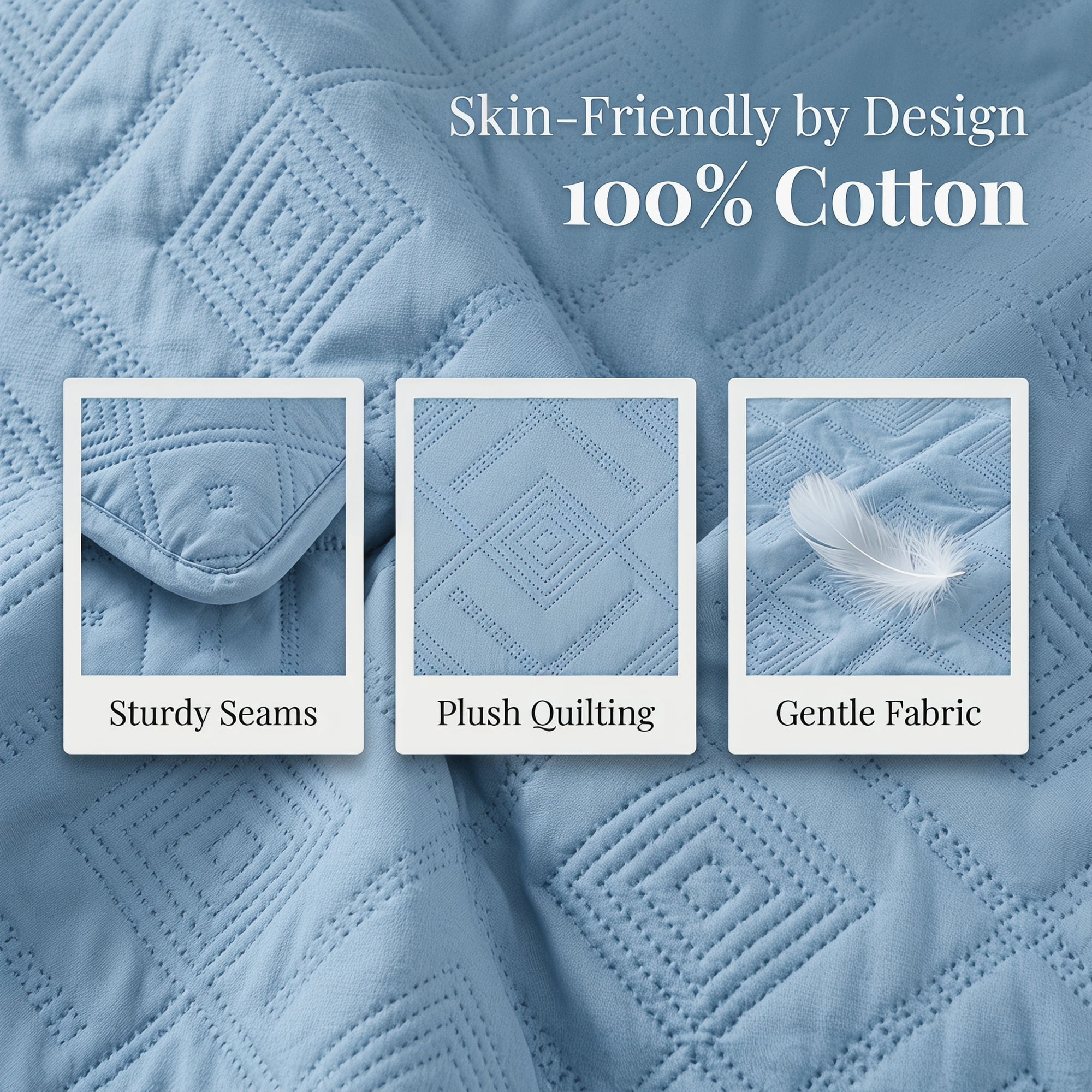 Unique Bargains Pillow Protectors 2 Pack, Quilted Polyester Throw Covers Blue 19"x29"