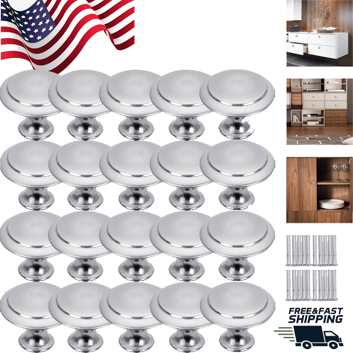 Lohoms Door Knobs, 500PCS Cabinet Knobs Drawer Pulls, Stainless Steel Door Handles Kitchen Cupboard Drawer Hardware Brushed Nickel Pulls With Screws, Silver
