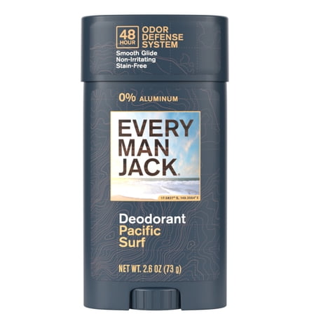 Every Man Jack Men's Deodorant - 48-Hour Odor Defense - Aluminum Free - Pacific Surf Scent - 2.6 oz