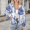 thumbnail image 3 of Jackets for Women Winter Coat Jackets Flannel Stand Collar Jacket(Blue Chinoiserie Toile,Size:S-4XL), 3 of 7