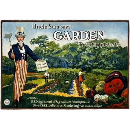 WWI Uncle Sam Says Garden To Cut Food Costs Ask The US Department Of Ag Stretched Canvas -  (18 x