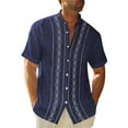 thumbnail image 2 of Lumtrix Mens Summer Striped Cuban Guayabera Shirts Button Down Short Sleeve Vintage Beach Hawaiian Shirts Dark Blue M, 2 of 5