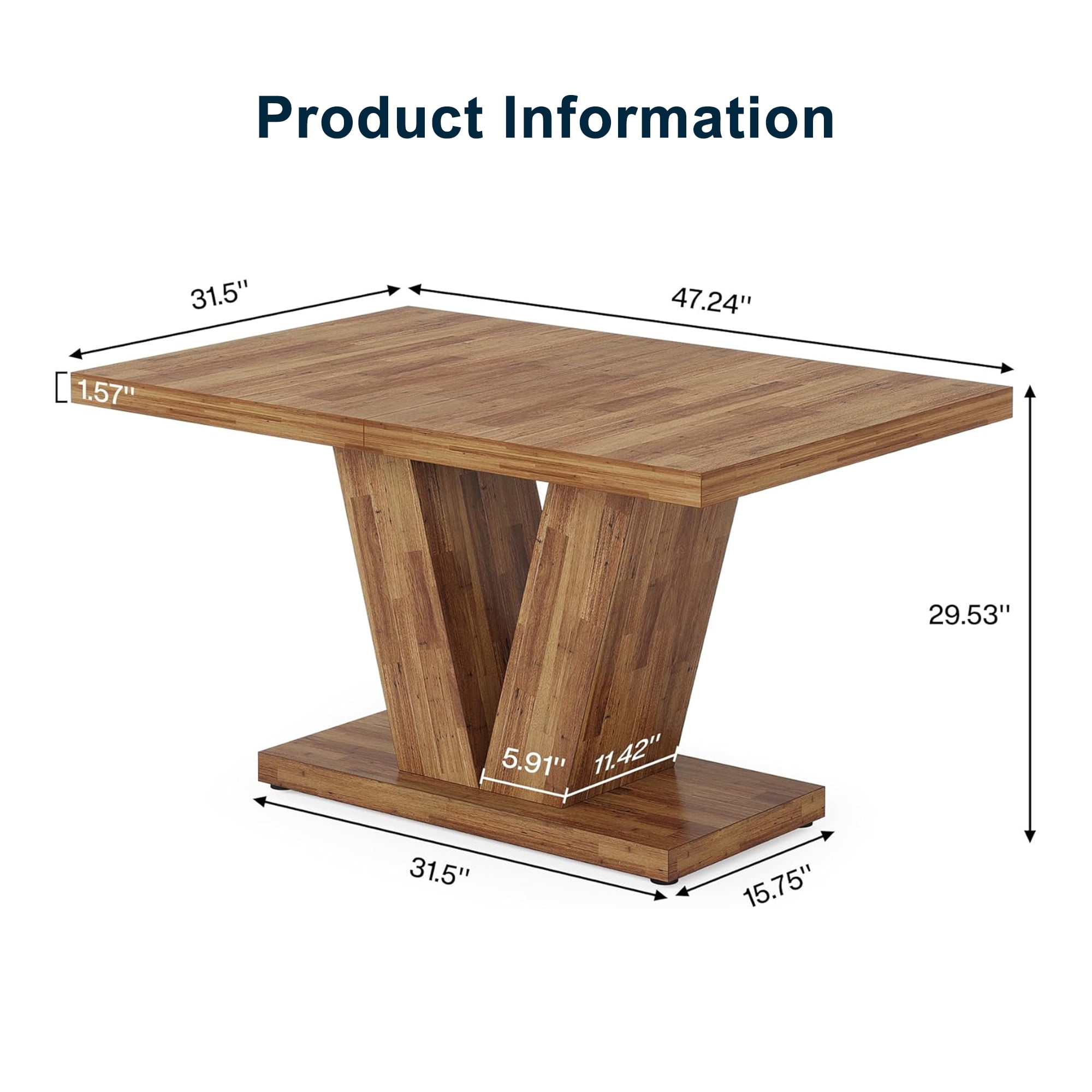 Demi Bonn 47" Modern Dining Table for 4 People, Wood Farmhouse Kitchen Table with Duty Pedestal for Dining Room, Home, Brown