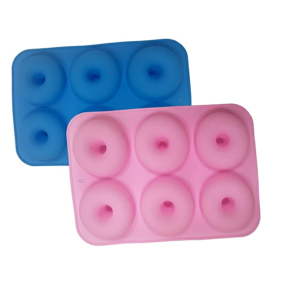 LeLehome 2PCS Donut Molds Pan, Silicone Non-Stick Donut Maker for Doughnut Baking Semi Sphere Cake Bread 6 Holes Bakeware Kitchen Tools, Pink & Blue