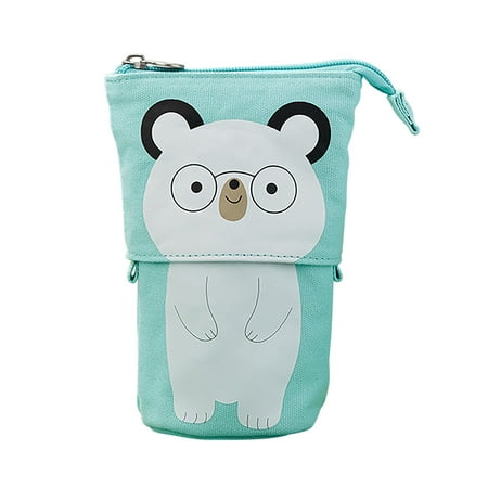 JeashCHAT Cute Pencil Case Clearance, Standing Telescopic Pencil Pouch Cartoon Animal Pen Holder, Pop Up Stationery Bag with Zipper Closure for Girls Students