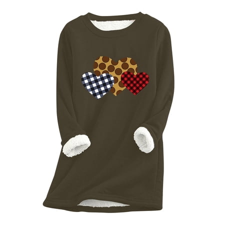 FYEGRE Womens Sherpa Lined Pullover Winter Warm Crew Neck Sweatshirt Cute Cat Paw Tops Plus Size Army Green L