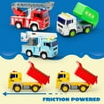 thumbnail image 4 of Joyfy 4 Pack Friction Powered City Vehicles, Big Carrier Truck with Lights and Sounds, with Garbage Truck, Fire Engine Truck, Boom Lift Truck & Construction Dump Truck, Birthday Gifts for Kids 3-8, 4 of 8
