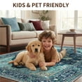 thumbnail image 3 of KoshiMe Washable Area Rug 5'x7', Non-Slip Soft Vintage Distress Floral Rugs for Living Room, Stain Resistant Low Pile Medallion Carpet for Dining Room Office, Teal Green, 3 of 9