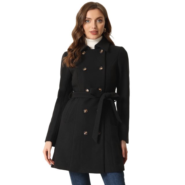 Abrigo de Invierno Allegra K para Mujer Cuello Peter Pan Negro M