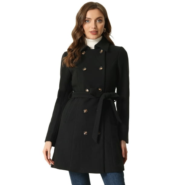 Abrigo de Invierno Allegra K para Mujer Cuello Peter Pan Negro M
