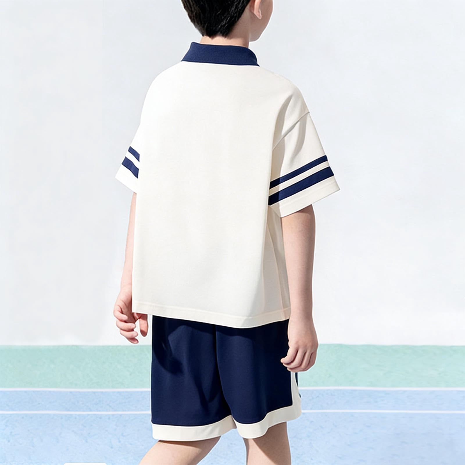 CHEEREAM 2-Piece Outfit for Boys Short Sleeve Polo Shirt & Casual Shorts Sets Kids School Summer Daily Activities Wear Outdoor