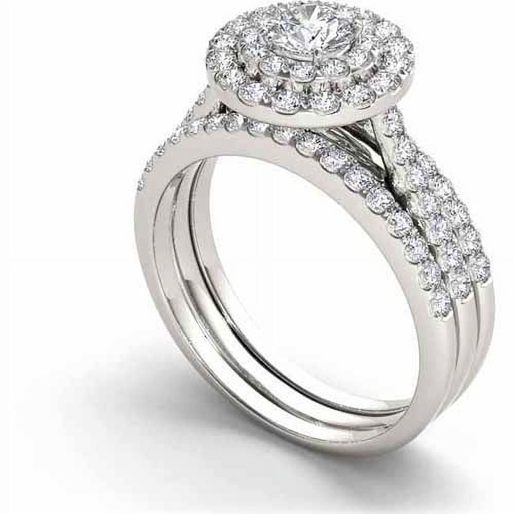1-1/2 Carat T.W. Diamond 10kt White Gold Cushion-Shape Double Halo Engagement Ring Set