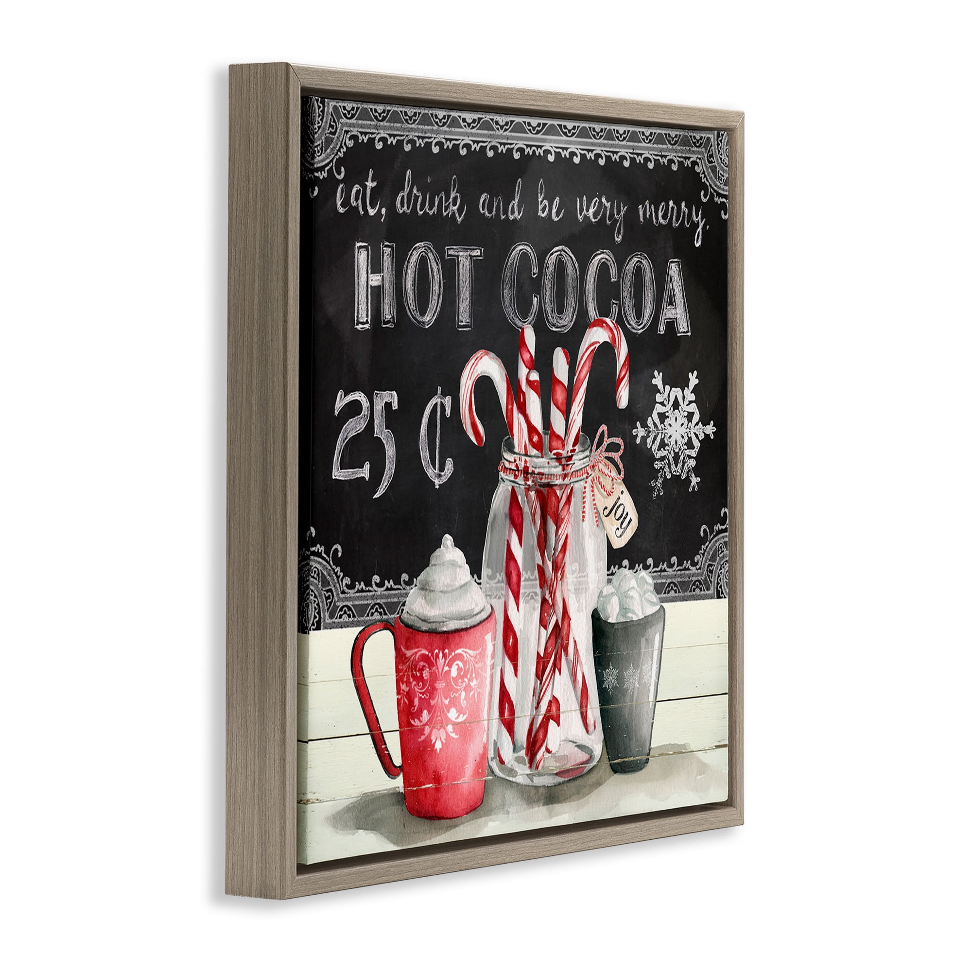 Stupell Industries Cocoa & Candy Canes Holiday Painting Brown Floater Framed Canvas Art Print Wall Art, 18 x 18