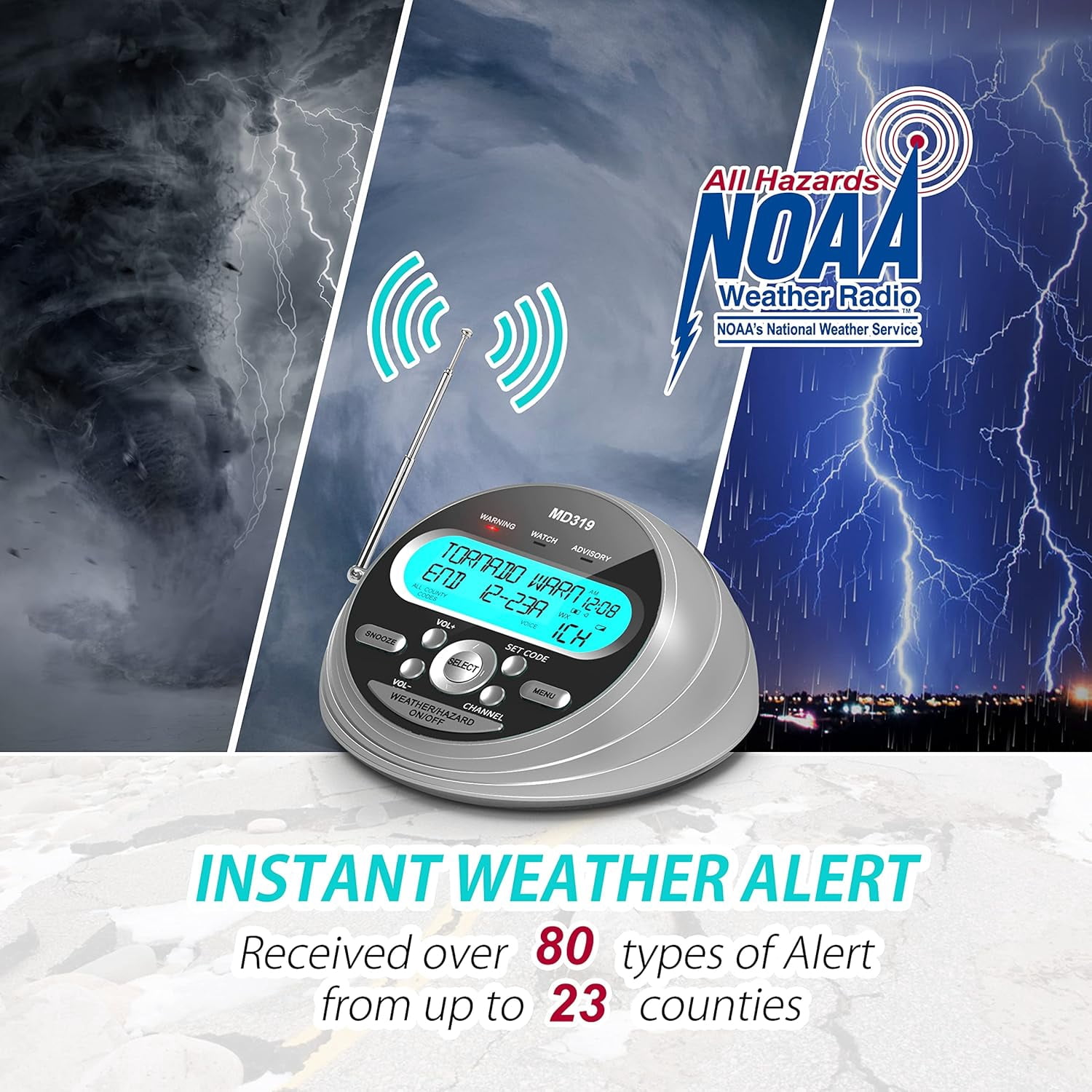 Greadio NOAA Weather Radio with Alert, S.A.M.E. Localized Programming Emergency Weather Radio, Weather Radio with Battery Backup, Warning Light for Emergency & Hurricane