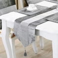 thumbnail image 2 of Chemin de Table en Strass avec Pompons pour Décoration de Table à Dîner (Gris, 13x72 Pouces), 2 of 5