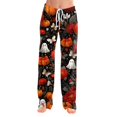 thumbnail image 4 of Zydvens Women Halloween Pajama Pants Wide Leg Lounge Wear with Pockets Soft Elastic Waist Drawstring Sleepwear Bottoms Cute Cartoon Cat Pumpkin Costume Cosplay Party S-3XL, 4 of 7