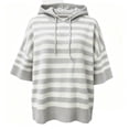 thumbnail image 4 of IUYRTFE Women's V Neck Batwing Sleeve Knit Top Color Block Striped Casual Pullover with Kangaroo Pocket, 4 of 5