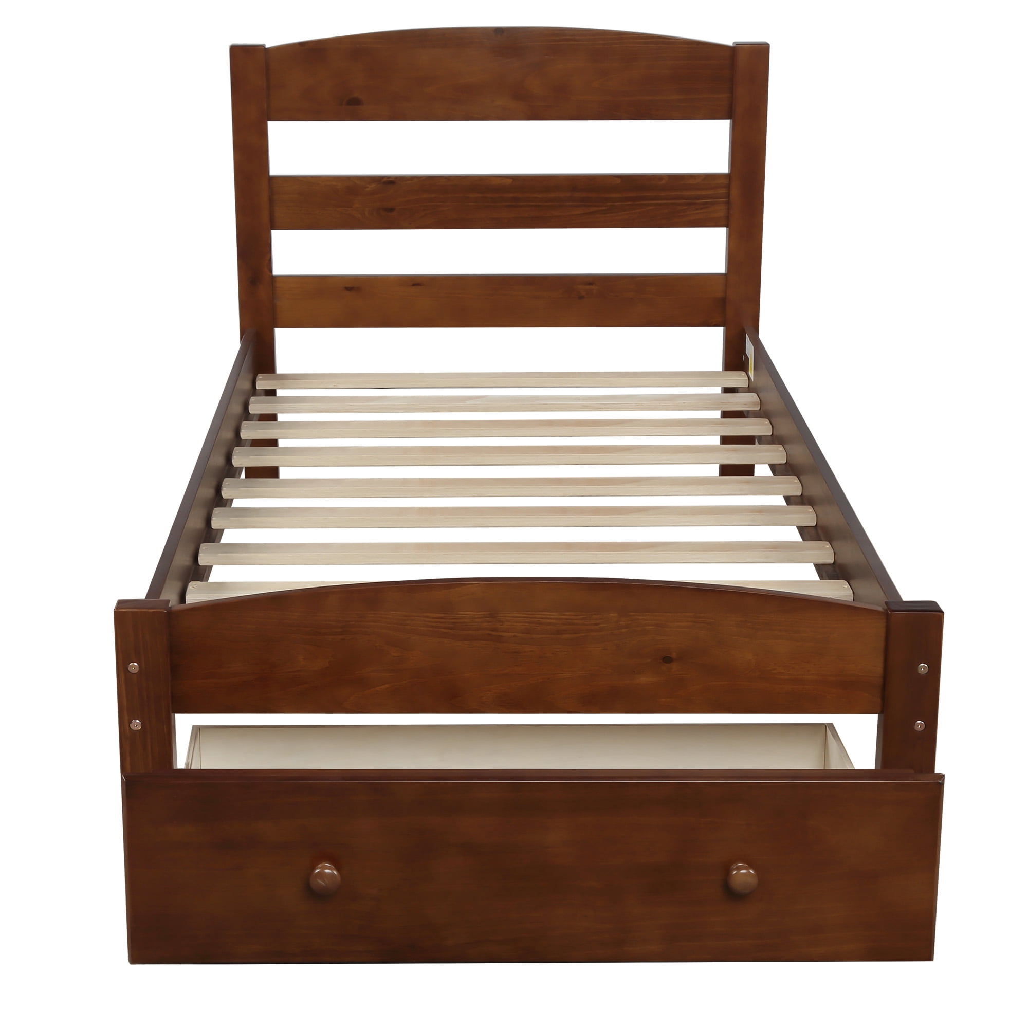 Gewnee Twin Size Wood Platform Bed Frame with Headboard and Big Storage Drawer for Kids,Walnut