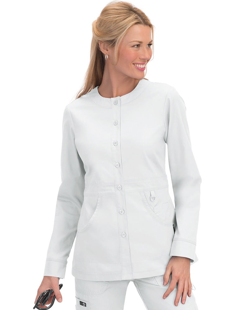 koi women's olivia stylish round-neck button-front jacket with ...
