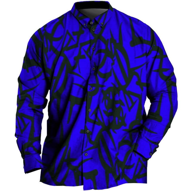 Camisas de hombre con estampado 3D de relámpagos moda camisas de un solo pecho camisetas de manga larga con estampado de rayas ropa de hombre de gran tamaño