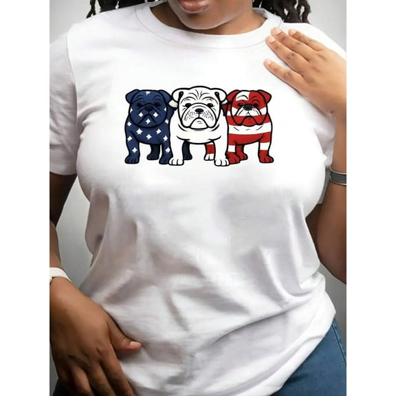 Unisex T-Shirt - Triple English Bulldog American Flag Graphic, Patriotic Dog Lover Design, Regular Fit Short Sleeve Casual Tee For Spring Summer Fall, Dog Tshirt, Patriotic Apparel, Pl